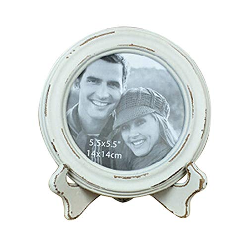 Product Cover SIKOO Round Picture Frame 5.5x5.5 Distressed Rustic Wood Photo Frame Tabletop and Wall Hanging Home Decor, White