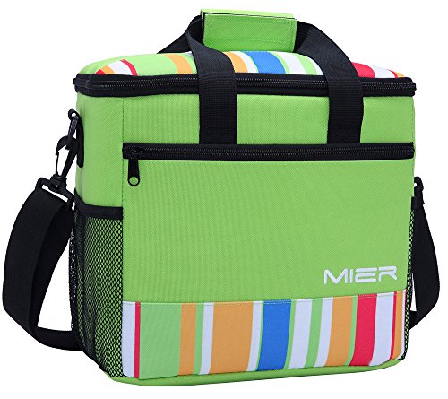 Product Cover MIER 24 Can Large Capacity Soft Cooler Tote Insulated Lunch Bag Green Stripe Outdoor Picnic Bag