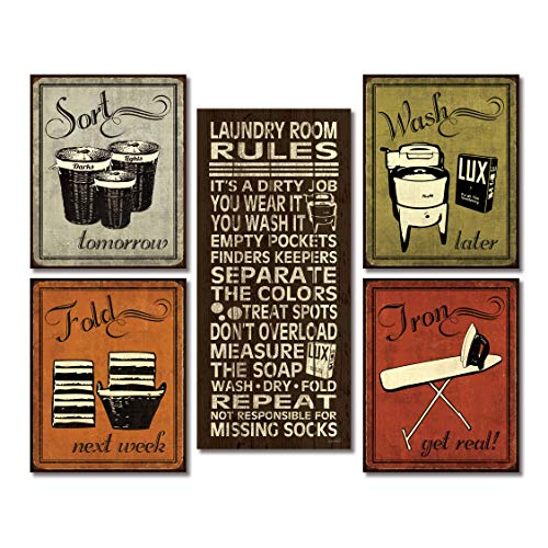 Product Cover Gango Home Decor Trendy & Extremely Popular Humorous Laundry Room Rules and Laundry Sign Posters; One 8x18in Poster Prints and Four 8x10in Poster Prints