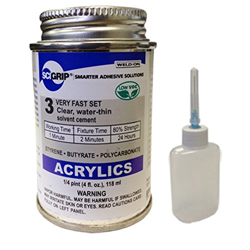 Product Cover IPS Weld-On 3 Acrylic Plastic Cement with Weld-On Applicator Bottle with Needle, 4 oz Can, Clear