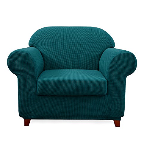 Product Cover subrtex 2-Piece Jacquard High Stretch Slipcover, Furniture Protector for Conventional Settee Spandex Washable Common Armchair Cushion Couch Sofa Cover Coat (Small, Turquoise)