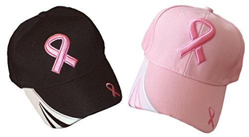 Product Cover Men's /Women's Pair Of Two (2) Breast Cancer Awareness Black & Pink Ribbon Caps Hats