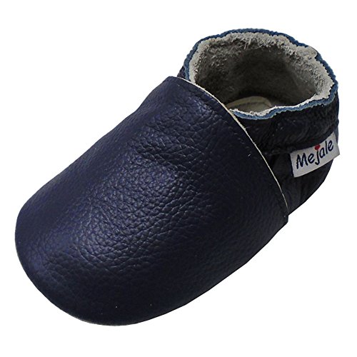 Product Cover Mejale Baby Boy Girl Shoes Soft Soled Leather Moccasins Anti-Skid Infant Toddler Prewalker(Navy Blue,12-18 Months)