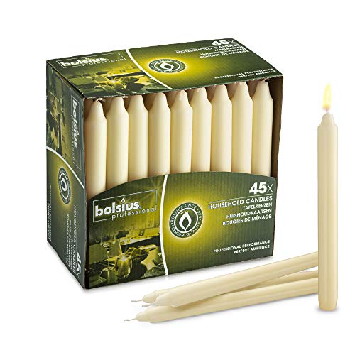 Product Cover BOLSIUS Straight Unscented Ivory Candles Pack of 45-7-inch Long Candles - 7 Hour Long Burning Candles - Perfect for Emergency Candles, Chime Candles, Table Candles for Wedding, Dinner, Christmas