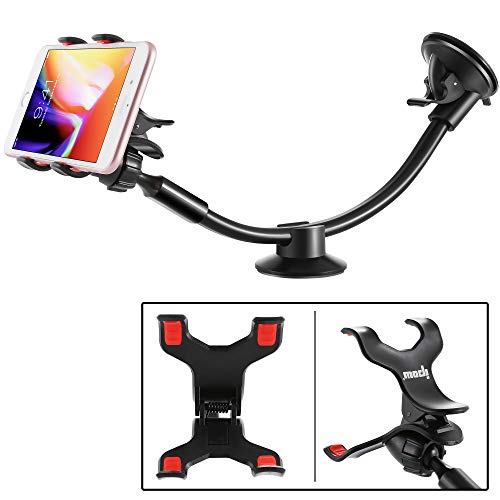 Product Cover IPOW Upgraded Truck Phone Mount Holder Universal 11 Inches Long Arm Windshield Dashboard Car Mount Cradle with Adjustable X Clamp&Ultra Dashboard Base for Smartphones
