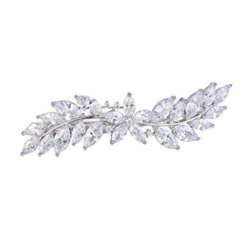 Product Cover EVER FAITH Women's CZ Marquise-Shaped Hibiscus Flower Leaf Hair Barrette Clip Clear Silver-Tone