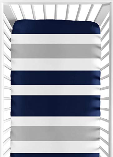 Product Cover Sweet Jojo Designs Fitted Crib Sheet for Navy and Gray Stripe Baby/Toddler Bedding - Stripe Print
