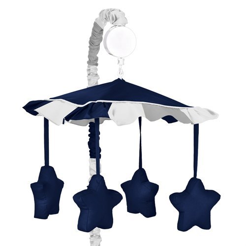 Product Cover Sweet Jojo Designs Modern Navy and Gray Stripe Musical Baby Crib Mobile