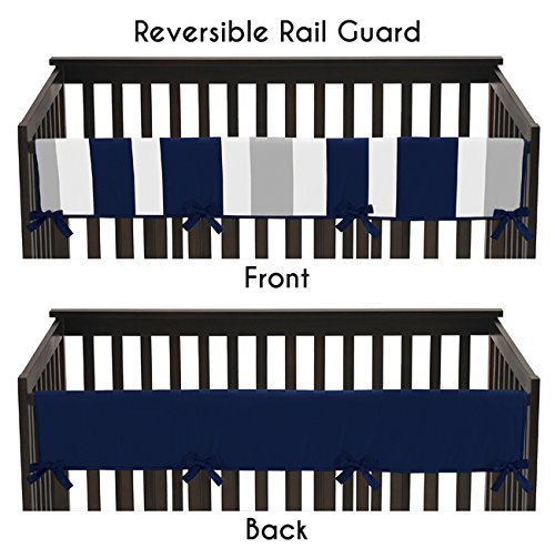 Product Cover Sweet Jojo Designs Baby Crib Long Rail Guard Cover for Navy and Gray Stripe Print Bedding Collection