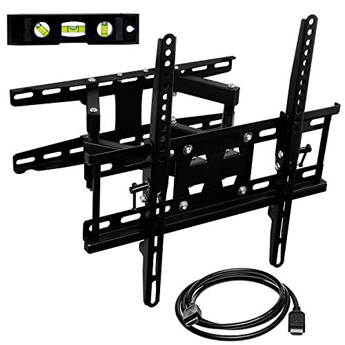 Product Cover Mount-It! Articulating TV Wall Mount Corner Bracket, VESA 400 x 400 Compatible, Stable Dual Arm Full Motion, Swivel, Tilt Fits 32, 37, 40, 42, 47, 50 Inch TVs, 115 Lbs Capacity with HDMI Cable Black