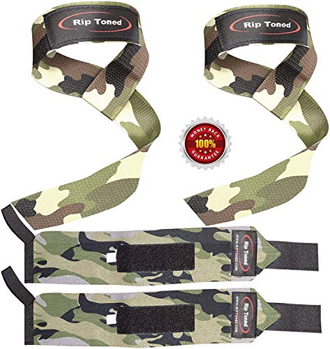 Product Cover Rip Toned Lifting Straps + Wrist Wraps Bundle (1 Pair of Each) Bonus Ebook for Weightlifting, Xfit, Workout, Gym, Powerlifting, Bodybuilding - Lifetime Replacement Warranty!