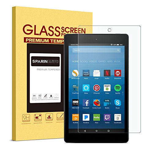 Product Cover SPARIN Screen Protector for All-New Fire HD 8 (2018/2017/2016/2015 Release), [Tempered Glass] [HD Clear] Screen Protector for Fire HD 8 & All-New Fire HD 8 Kids Edition Tablet