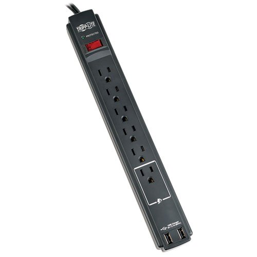 Product Cover Tripp Lite 6 Outlet Surge Protector Power Strip 6ft Cord 990 Joules Dual USB Charging & INSURANCE (TLP606USBB)