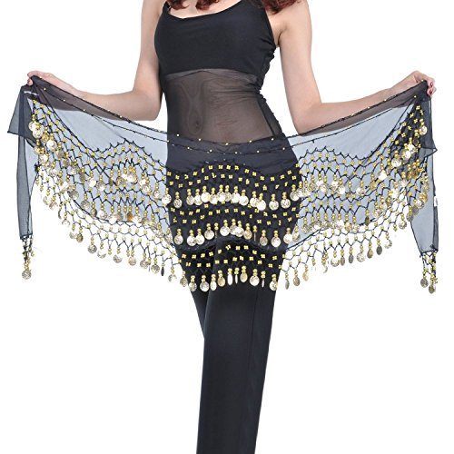 Product Cover REINDEAR Vogue Style Chiffon Dangling Gold Coins Belly Dance Hip Scarf US Seller (Black)