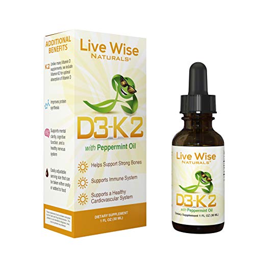 Product Cover Vitamin D3 with K2 Liquid Drops, All Natural, Non GMO, 1208IU D3 and 25mcg K2 (MK7) Per Serving, Strengthen Bones, Boost Immune System and Energy Levels, with or Without Peppermint Oil
