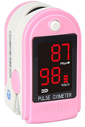 Product Cover Concord Basics Pink Fingertip Pulse Oximeter Blood Oxygen Saturation Monitor with Carrying Case, Batteries, Silicone Cover and Lanyard