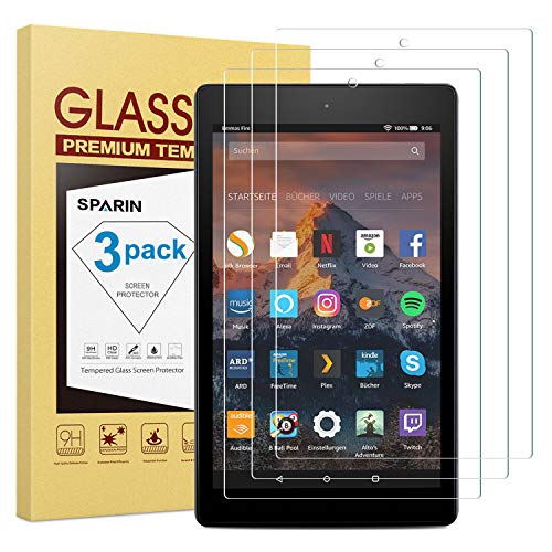 Product Cover [3 PACK] Fire HD 10 Screen Protector, SPARIN Tempered Glass Screen Protector for All-New Fire HD 10 and Fire HD 10 Kids Edition (9th and 7th Generation, 2019 and 2017 Release)
