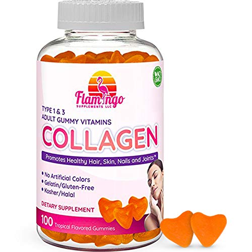 Product Cover Flamingo Supplements - Hydrolyzed Collagen Gummies Type I & III | Kosher & Halal, No Gelatin, Non GMO | Strengthen Hair, Skin, Nails & Joint Care | Tropical Flavor | 100 Count