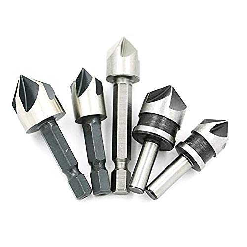 Product Cover Preamer 5pc Industrial 5 Flutes 82 Degree Countersink Drill Bit Set Wood Metal Working Chamfer and Deburring Tool