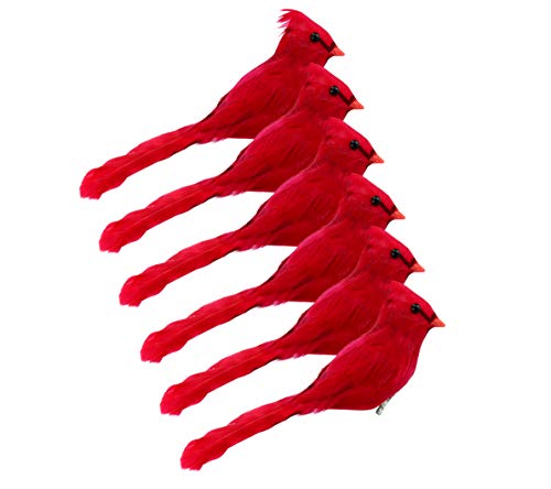 Product Cover Cornucopia Red Cardinals Ornaments (6 Pack), 3-Inch Tall Artificial Birds; Great for Christmas Decorations, Winter Theme, Wreaths Etc, Clip-On Style