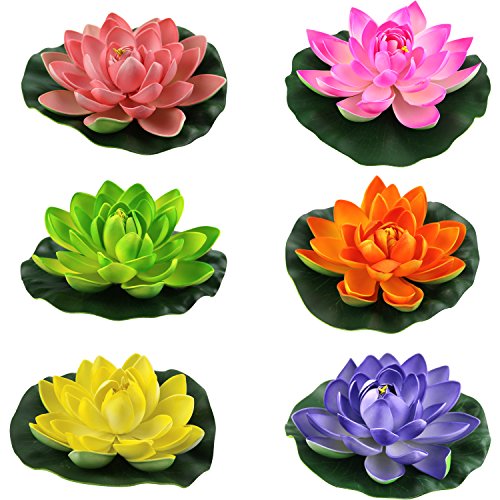 Product Cover Lightingsky Artificial Floating Foam Lotus Flower Pond Decor Water Lily (6 Colors-2, Medium-18cm)
