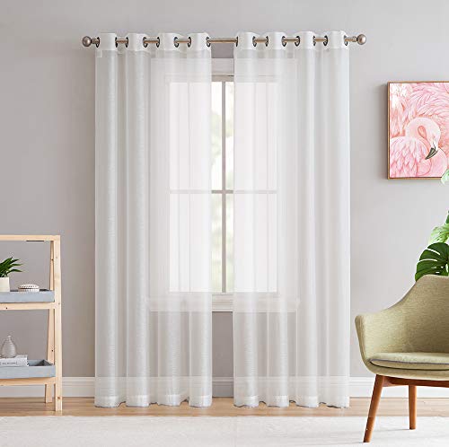 Product Cover HLC.ME 2 Piece Premium Semi Sheer Voile Window Curtain Grommet Panels for Bedroom (Ivory) - 54 W x 84 L