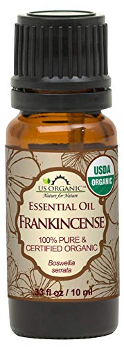 Product Cover US Organic 100% Pure Frankincense Essential Oil - USDA Certified Organic - 10 ml - Improved caps and droppers, Use Topically or in Diffuser - Perfect for Aging Skin - Suitable for All Skin Types