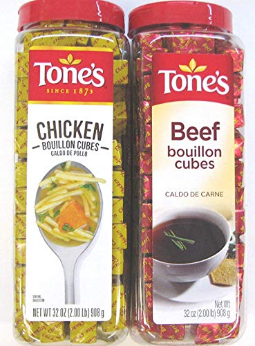 Product Cover 2 Pack: Tone's Chicken Bouillon Cubes and Tone's Beef Bouillon Cubes Variety Pack, 32 Oz Each, 1 of Each Flavor. (Bundle of 2), 227 Cubes Per Container