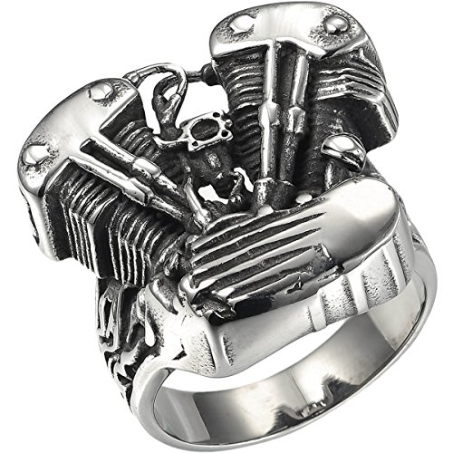 Product Cover HooAMI Men's Stainless Steel Motorcycle Engine Biker Ring Black Silver