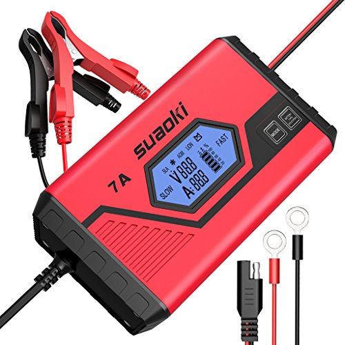 Product Cover SUAOKI Smart Battery Charger/Portable Battery Maintainer Waterproof 12V 7A/3.5A Fully Automatic Trickle Charger for Car Truck Motorcycle Boat RV Lawn Mower SLA Wet MF GEL AGM 12V LiON Battery（ICS7+）