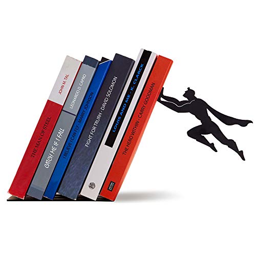 Product Cover Artori Design Book Ends - Black Metal bookends - Superhero Bookend - Unique Book Stand - Gifts for Book Lovers/Comics Fans - Cool Super Hero Book Stopper/Book Holder/Shelf Dividers - Book & Hero