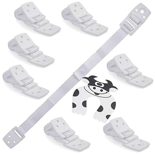 Product Cover Bebe Earth - Furniture and TV Anti-Tip Straps (8-Pack) for Baby Proofing and Child Protection - Adjustable Wall Anchor Safety Kit - Secure Cabinets and Bookshelf from Falling - Parent (White)