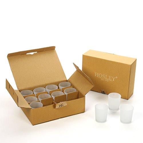 Product Cover Hosley's Value Pack of 24 Frosted White Glass Votive, LED Tealight Holder. Ideal Gift for Wedding Day, for Parties, Aromatherapy, Spa, Candle Gardens O3