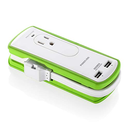 Product Cover POWERADD Mini Portable Travel Surge Protector Power Strip 2 Outlets with Dual USB Ports 3.4A Wrapped Cord Design - UL Listed