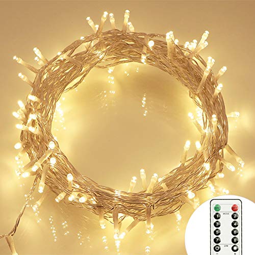 Product Cover [Remote and Timer] 36ft 100 LED Outdoor Battery Fairy Lights (8 Modes, Dimmable, IP65 Waterproof, Warm White)
