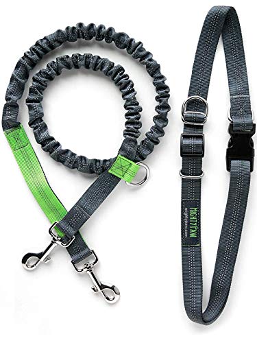 Product Cover Mighty Paw Hands Free Dog Leash, Premium Running Dog Leash, Lightweight Reflective Bungee Dog Leash (Grey/Lime - 36 inch Bungee)