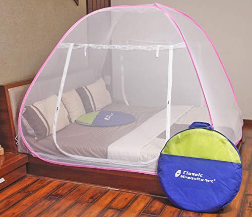 Product Cover Classic Foldable Mosquito Net King Size Double Bed with Free Saviours - (Pink)