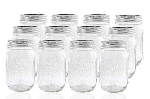 Product Cover Ball Glass Mason Jar with Lid and Band, Regular Mouth, 12 Jars