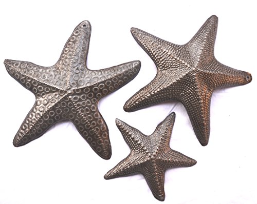 Product Cover Starfish, Set of 3, Nautical Home Decor, Recycled Wall Art 8, 8 and 5 Inches, Haitian, Decorative, Plaque