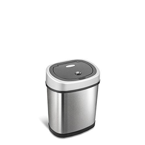 Product Cover NINESTARS DZT-12-9 Automatic Touchless Infrared Motion Sensor Trash Can, 3 Gal. 12 L., Stainless Steel (Oval, Silver/Black Lid)