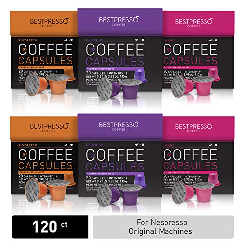 Product Cover Bestpresso Coffee for Nespresso Original Machine 120 pods Certified Genuine Espresso intense Variety Pack, Pods Compatible with Nespresso Original
