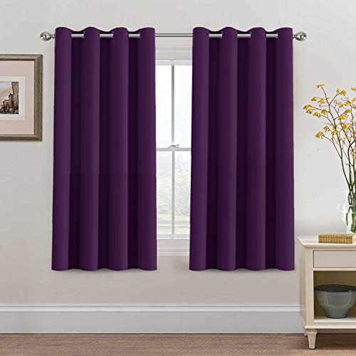Product Cover H.VERSAILTEX Blackout Curtains 63 Inch Length Purple Drapes Curtains Elegant for Living Room, Thermal Insulated Small Curtain for Winter/Christmas Holiday, Grommet Top, One Panel