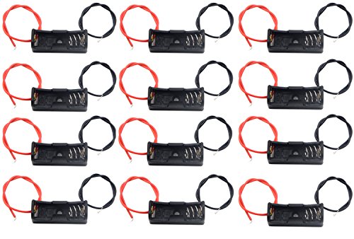 Product Cover WAYLLSHINE 12 Pcs/1 Dozen 12V 23A Battery Spring Clip Black Plastic 1x23A Battery Case Holder Box 4.3 Inch Black Red Wire Leads