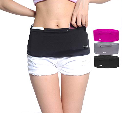 Product Cover Eazymate Fashion Running Belt - Travel Money Belt with 2 Zipper Pockets Fit All Smartphones and Passport - Black-M