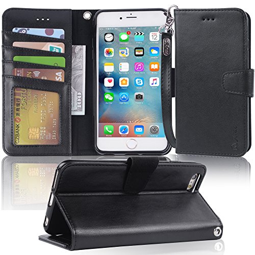 Product Cover Arae Wallet case for iPhone 6s Plus/iPhone 6 Plus [Kickstand Feature] PU Leather with ID&Credit Card Pockets for iPhone 6 Plus / 6S Plus 5.5 inch (not for 6/6s) (Black)