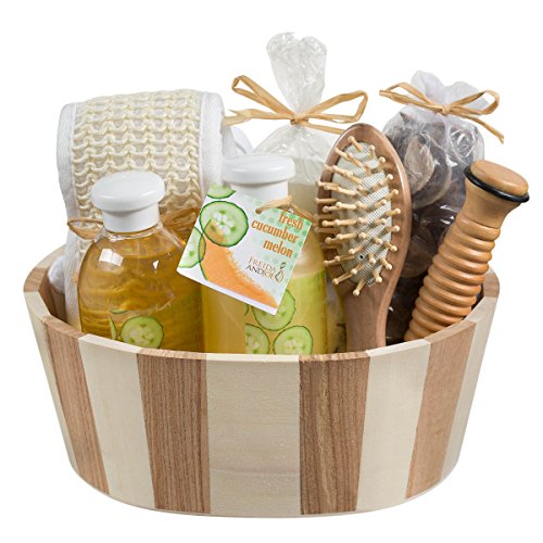 Product Cover Wooden Massage and Reflexology Kit for Women: At-Home Spa Kit for All-Over Body Relaxation and Rejuvenation with Fresh Cucumber Melon Aromatherapy Bath and Body Gift Set