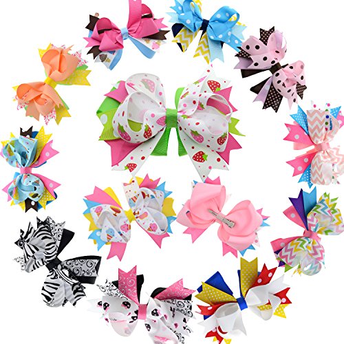 Product Cover 5 Inch Stacked Hair Bows For Teen Adult Girls Boutique Hair Bow Clip For Pigtail