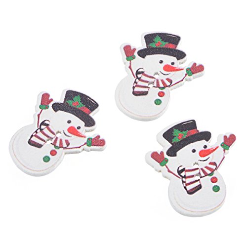 Product Cover Souarts White Christmas Snowman Shape 2 Holes Wooden Button Pack of 30pcs