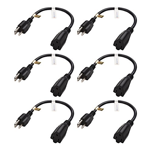 Product Cover Cable Matters 6-Pack 16 AWG Heavy Duty 3 Prong AC Power Extension Cord (Power Extension Cable) in 1 Foot (NEMA 5-15P to NEMA 5-15R)