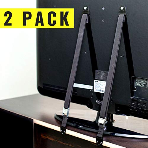 Product Cover TV and Furniture Anti-Tip Straps (Heavy Duty Strap and All Metal Parts) (2 Pack, Black)